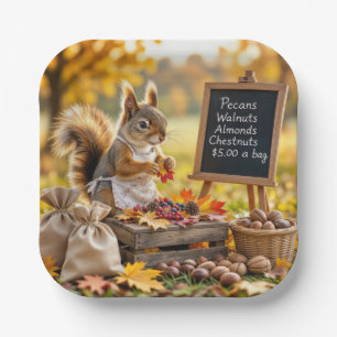 Herbstfarm mit Eichhörnchen Pappteller