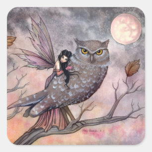 Herbstfee und Eulen-Sticker Quadratischer Aufkleber