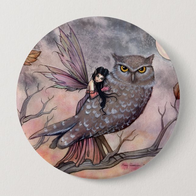 Herbstfee und Eulenknopf Button (Vorderseite)