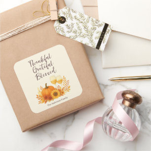 Herbstfest - Eleganter Gold Erntedank Quadratischer Aufkleber