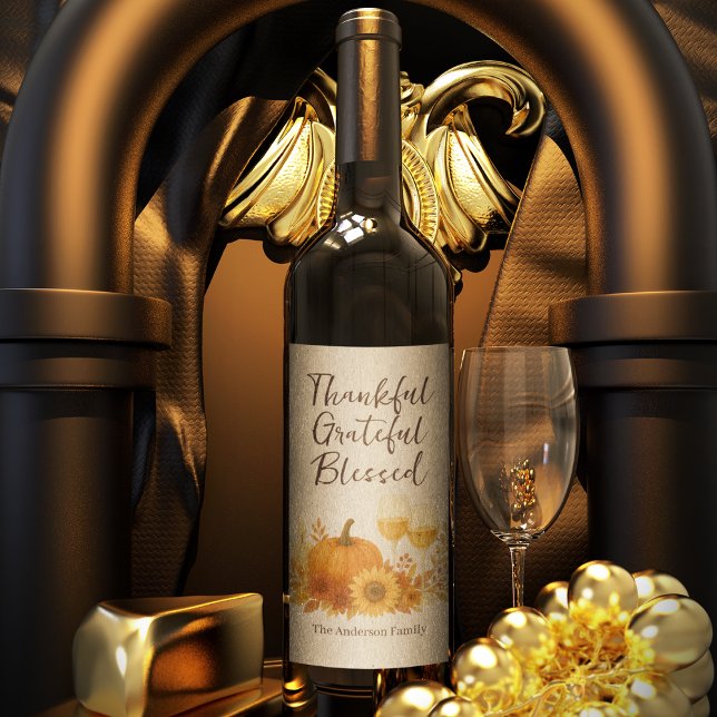 Herbstfest - Eleganter Gold Erntedank Weinetikett (Von Creator hochgeladen)