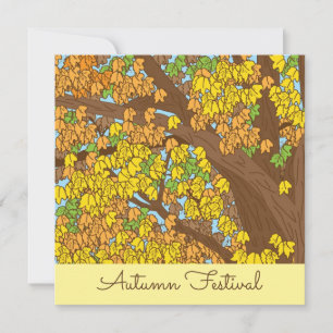 Herbstfestival Herbst Farbige Blätter Eichenbaum Einladung