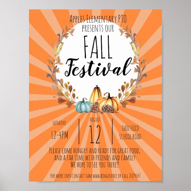 Herbstfestival PTO PTA Spendenaktion Poster (Vorne)
