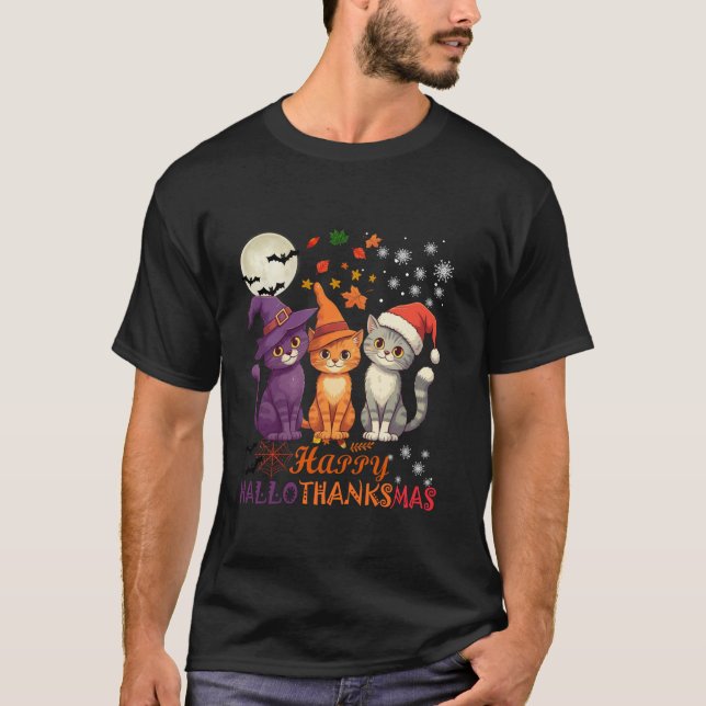 Herbstfestivals Outfit Niedlichen Cat HalloDankeMa T-Shirt (Vorderseite)