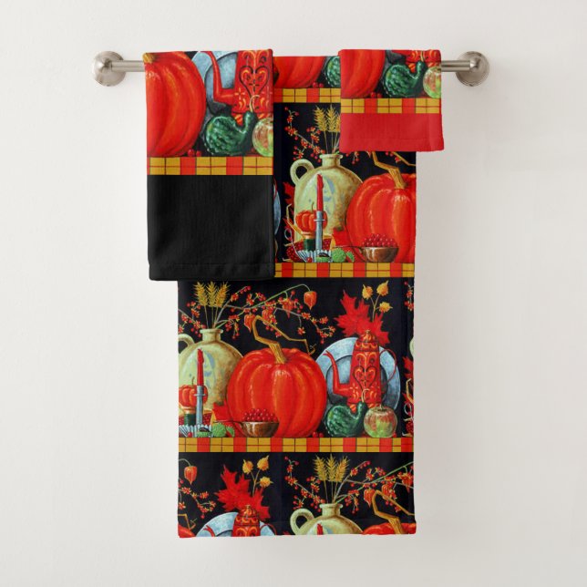 Herbstfestliche antike Malerei Pumpkin Dekoration Badhandtuch Set (Insitu)