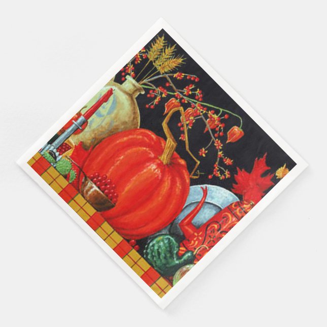 Herbstfestliche antike Malerei Pumpkin Dekoration Serviette (Ecke)