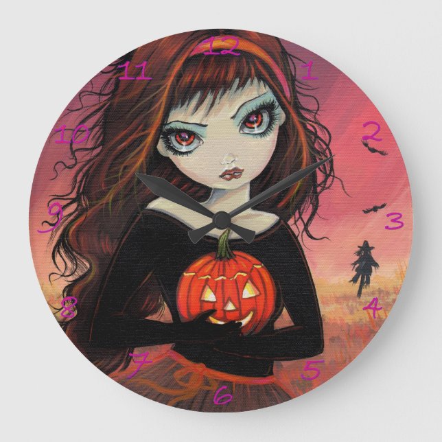 Herbstfeuer Halloween Art Clock Große Wanduhr (Vorderseite)