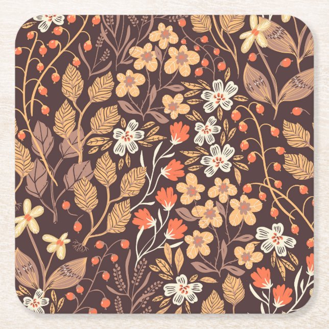 Herbstflora: Vintages nahtloses Muster Rechteckiger Pappuntersetzer (Vorderseite)
