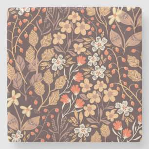 Herbstflora: Vintages nahtloses Muster Steinuntersetzer