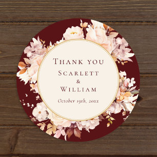 Herbstfloral Burgundy Cream Wedding Vielen Dank Runder Aufkleber