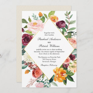 Herbstfloral Diamant Rahmen Hochzeitseinladung Einladung