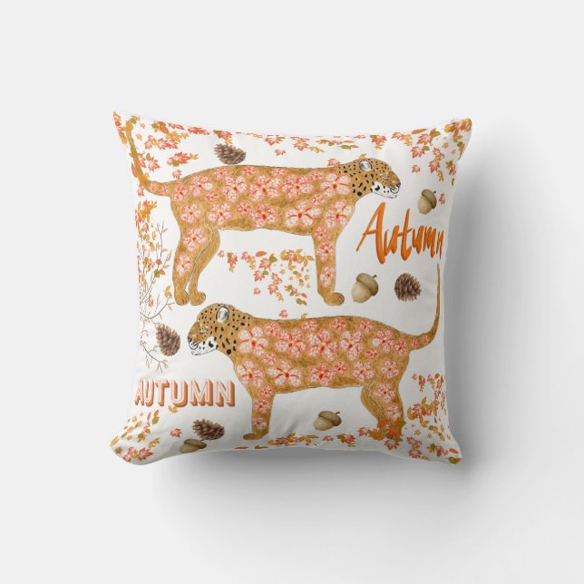 Herbstfloral Leopard Throw Kissen (Vorderseite)