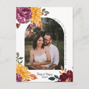 Herbstfloral mit BoId Aquarellblüte vielen Dank Postkarte