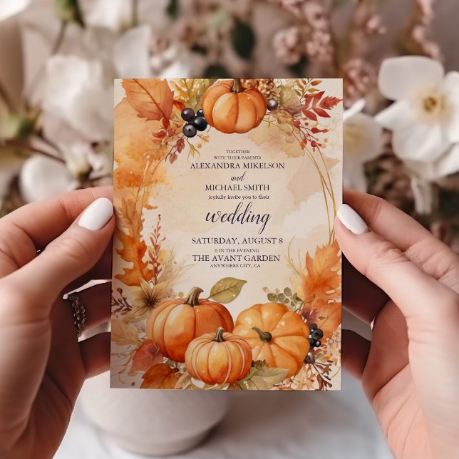 Herbstfloral Pumpkin Skript Hochzeit Einladung (Von Creator hochgeladen)