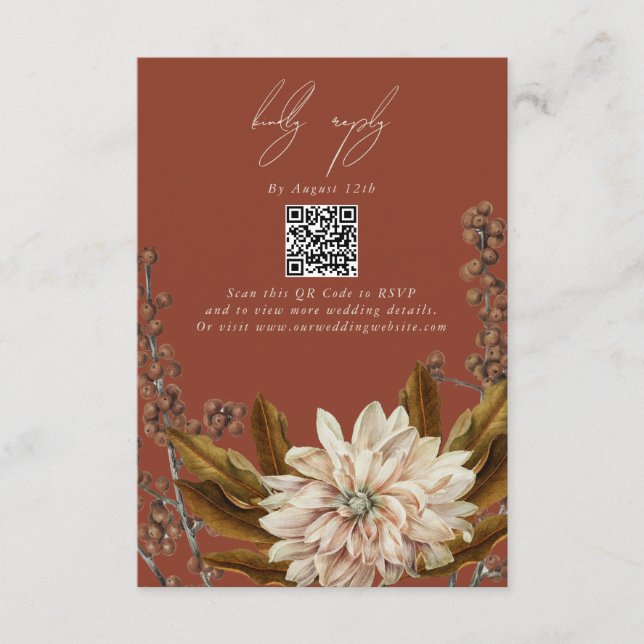Herbstfloral Terracotta Hochzeit im Herbst QR Code Begleitkarte (Vorderseite)