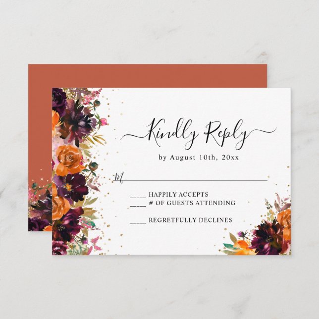 Herbstfloral Terracotta Wedding RSVP Begleitkarte (Vorne/Hinten)