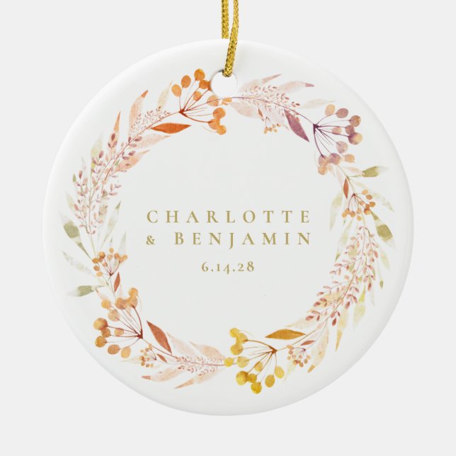 Herbstfloral Wreath Boho Personalisiert Keramik Ornament (Vorne)