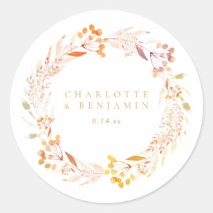 Herbstfloral Wreath Boho Personalisiert Runder Aufkleber
