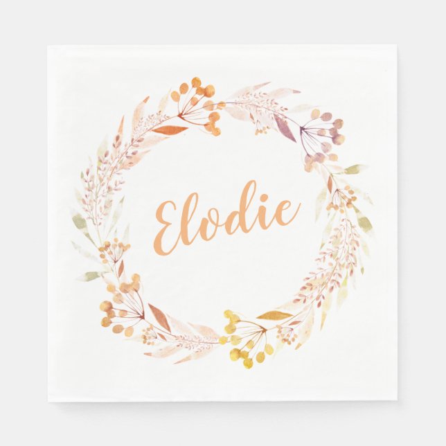 Herbstfloral Wreath Boho Personalisiert Serviette (Vorderseite)