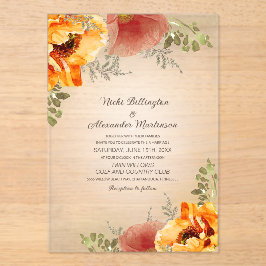 Herbstfloralbrurnt Orange Rustikale Hochzeit Acryleinladungen