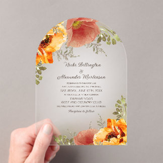 Herbstfloralbrurnt Orange Rustikale Hochzeit Acryleinladungen