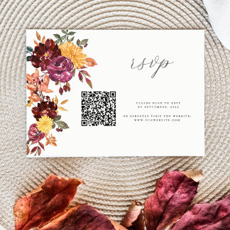 Herbstflorale BoId Aquarellblüte Hochzeit QR RSVP Karte