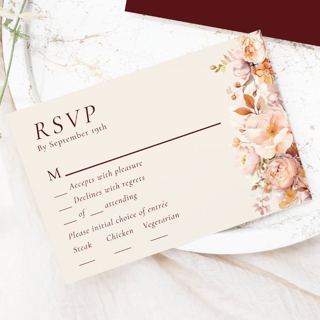 Herbstflorale Burgunder Cream Wedding Menu UAWG RSVP Karte (Von Creator hochgeladen)