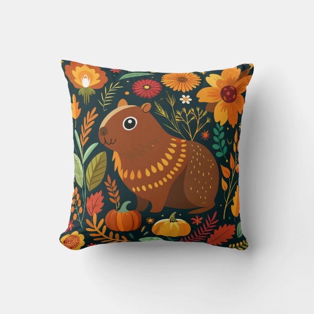 Herbstflorale Capybara Throw Kissen (Vorderseite)