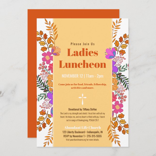 Herbstflorale Damen Kirche Luncheon Einladung (Vorne/Hinten)