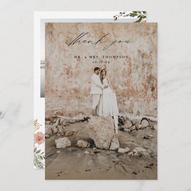 Herbstflorale Hochzeit Foto Dankeskarte (Vorne/Hinten)