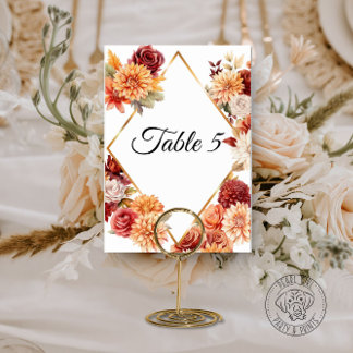 Herbstflorale Hochzeitkarte Tischnummer
