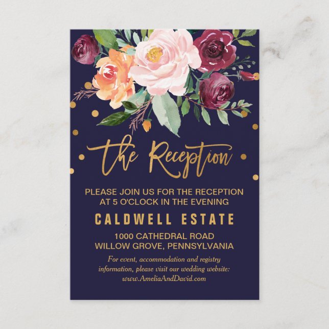 Herbstflorale Hochzeitsempfangskarte Begleitkarte (Vorderseite)