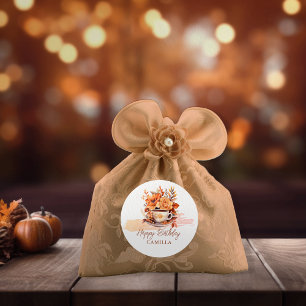 Herbstflorale Hütte Core Teacup Geburtstags-Tee-Pa Runder Aufkleber