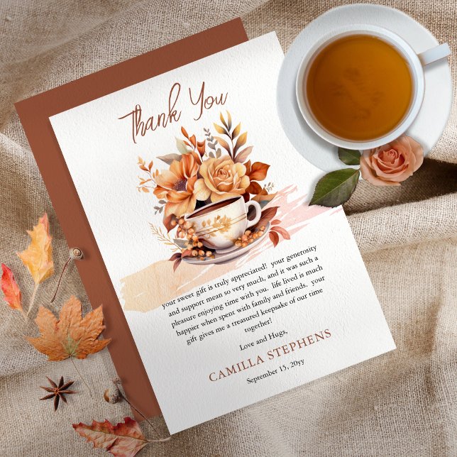 Herbstflorale Hütte Dankeskarte (Fall Floral Cottage Core Teacup Thank You Card)