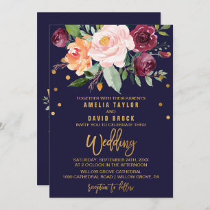 Herbstflorale mit Typografie-Backing-Hochzeit Einladung
