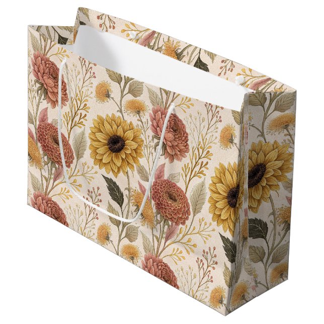 Herbstflorale Print Large Gift Bag Große Geschenktüte (Vorderseite Schrägansicht)