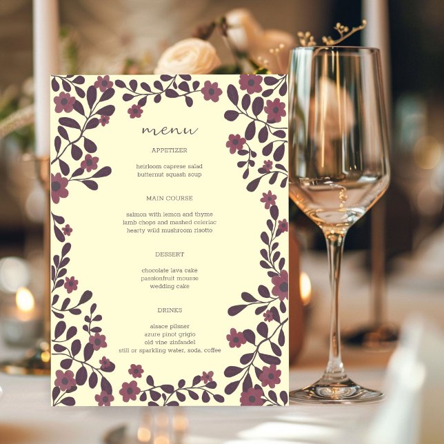 Herbstflorale Rahmen Elegant Modernes Rustikales C Menükarte (Fall Floral Frame Elegant Modern Rustic Autumn CUSTOM Wedding Menu
)