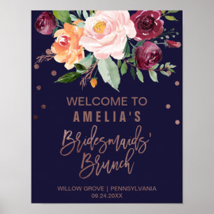 Herbstflorale Rose Gold Bridesmaier Brunch Willkom Poster