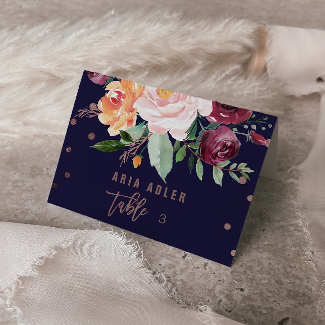 Herbstflorale Rose Gold-Escort-Platzkarten Tischnummer (Von Creator hochgeladen)