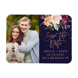 Herbstflorale Rose Gold Save the Date Foto Magnet