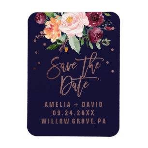 Herbstflorale Rose Gold Save the Date Magnet