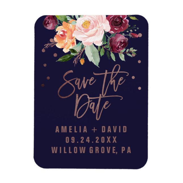 Herbstflorale Rose Gold Save the Date Magnet (Vertikal)