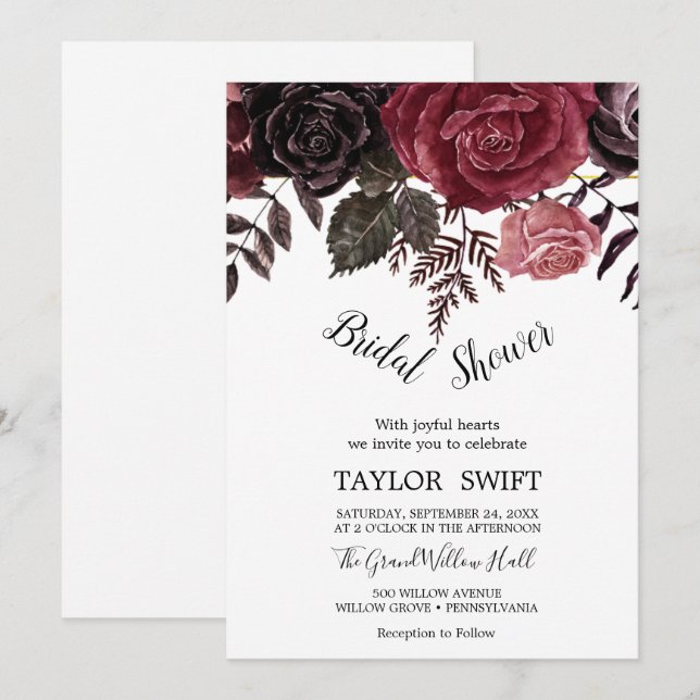 Herbstflorale Rose Goldreich Brautparty Einladung (Vorne/Hinten)