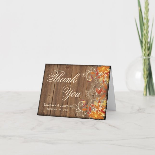 Herbstflorale Rustikale Hochzeit im Herbst Dank Ka Dankeskarte (Vorderseite)