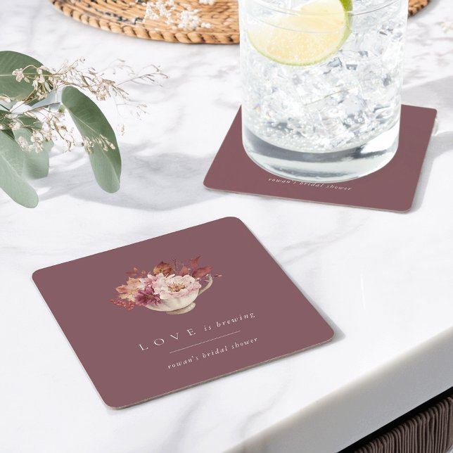 Herbstflorale Teacup Liebe Braut Brautparty Rechteckiger Pappuntersetzer (Von Creator hochgeladen)