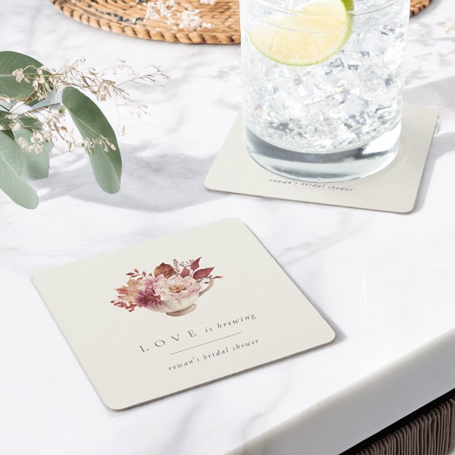 Herbstflorale Teacup Liebe Braut Brautparty Rechteckiger Pappuntersetzer (Von Creator hochgeladen)