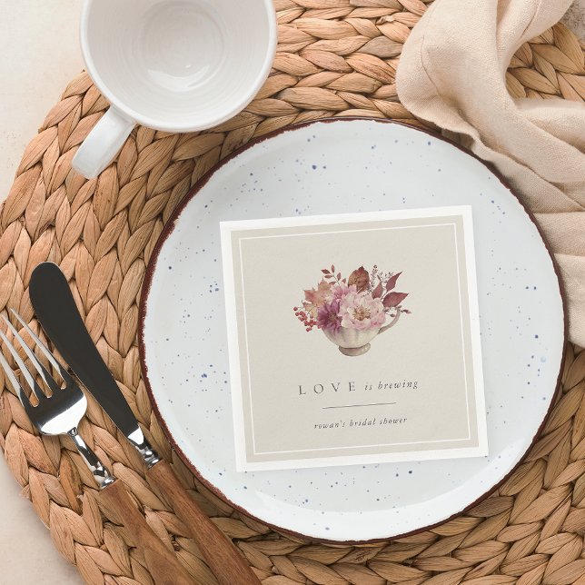 Herbstflorale Teacup Liebe Braut Brautparty Serviette (Von Creator hochgeladen)