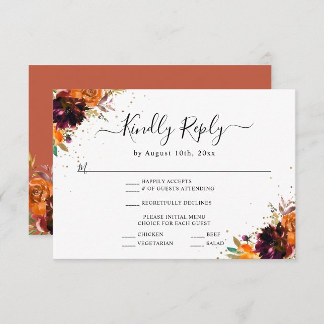 Herbstflorale Teracotta Hochzeitreaktion Begleitkarte (Vorne/Hinten)