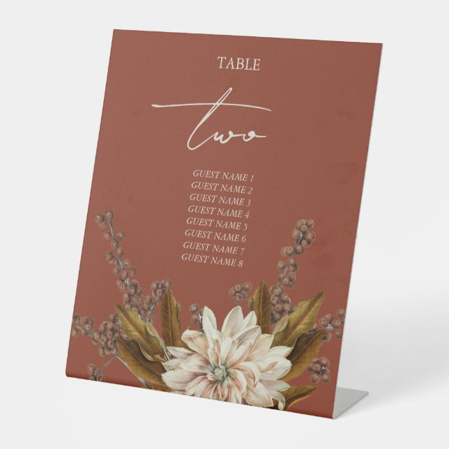 Herbstflorale Terracotta Hochzeit im Herbst Tischn Sockelschild (Vorderseite)