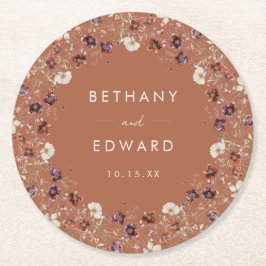 Herbstflorale Terracotta Hochzeit Runder Pappuntersetzer